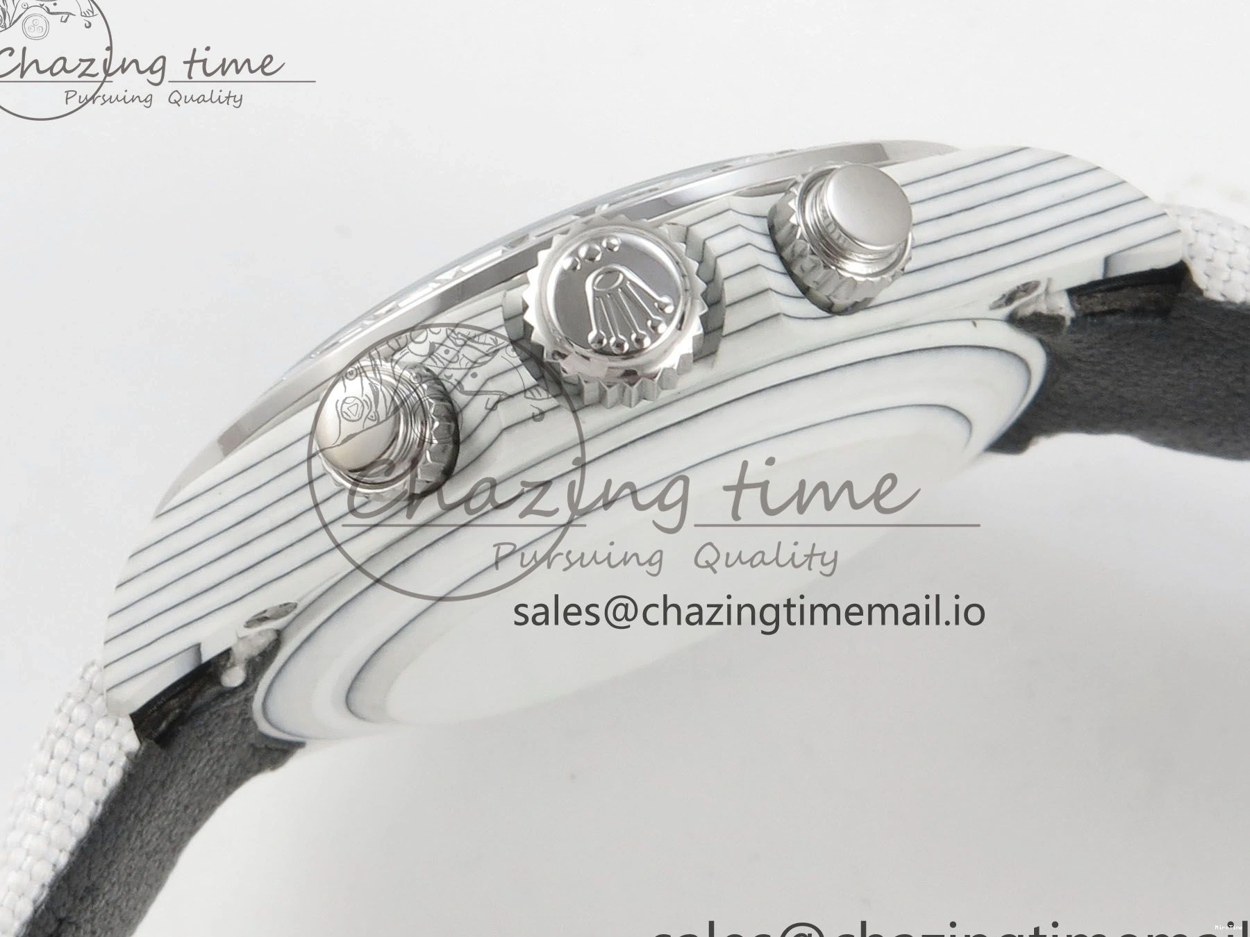 MiroTime 0301 Daytona Cosmograph White Carbon MPF Best Blaken Skeleton Dial on White Nylon Strap A FreshLook 314